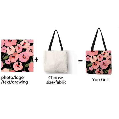 Personal Customize Women Tote Bag Linen Canvas Bag with Print Logo Custom Your Pictures Shopping Bags DIY Business Gift