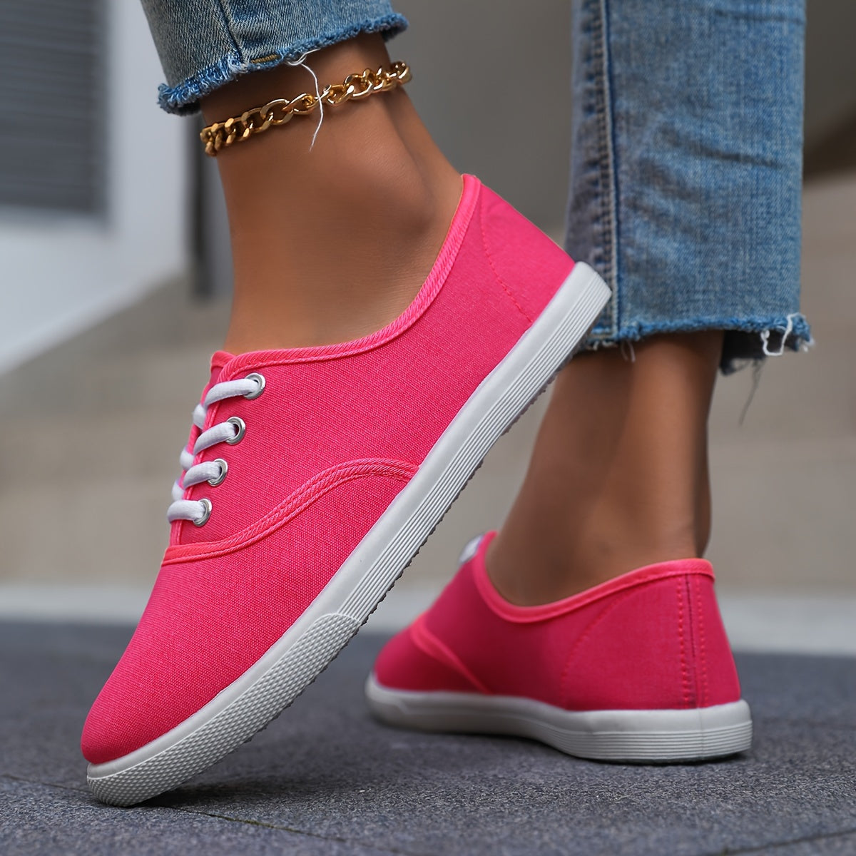 Women's Casual Canvas Sneakers, Low-Top Lace-up Walking Shoes, Lightweight & Comfort Sport Shoes Beauty World Shop