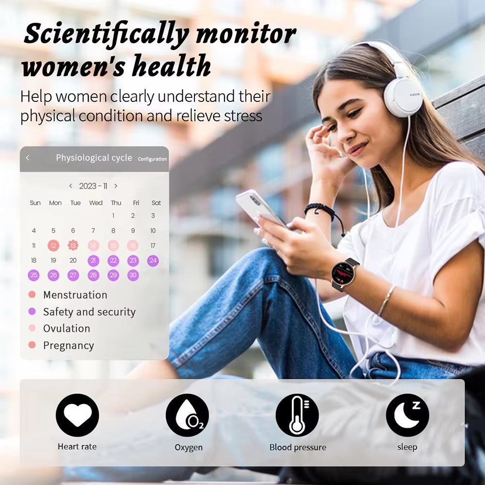 2025 Smart Watch Women Bluetooth Call Custom Dials Watches Blood Oxygen Monitor Sport Men Smartwatch Ladies for Android IOS
