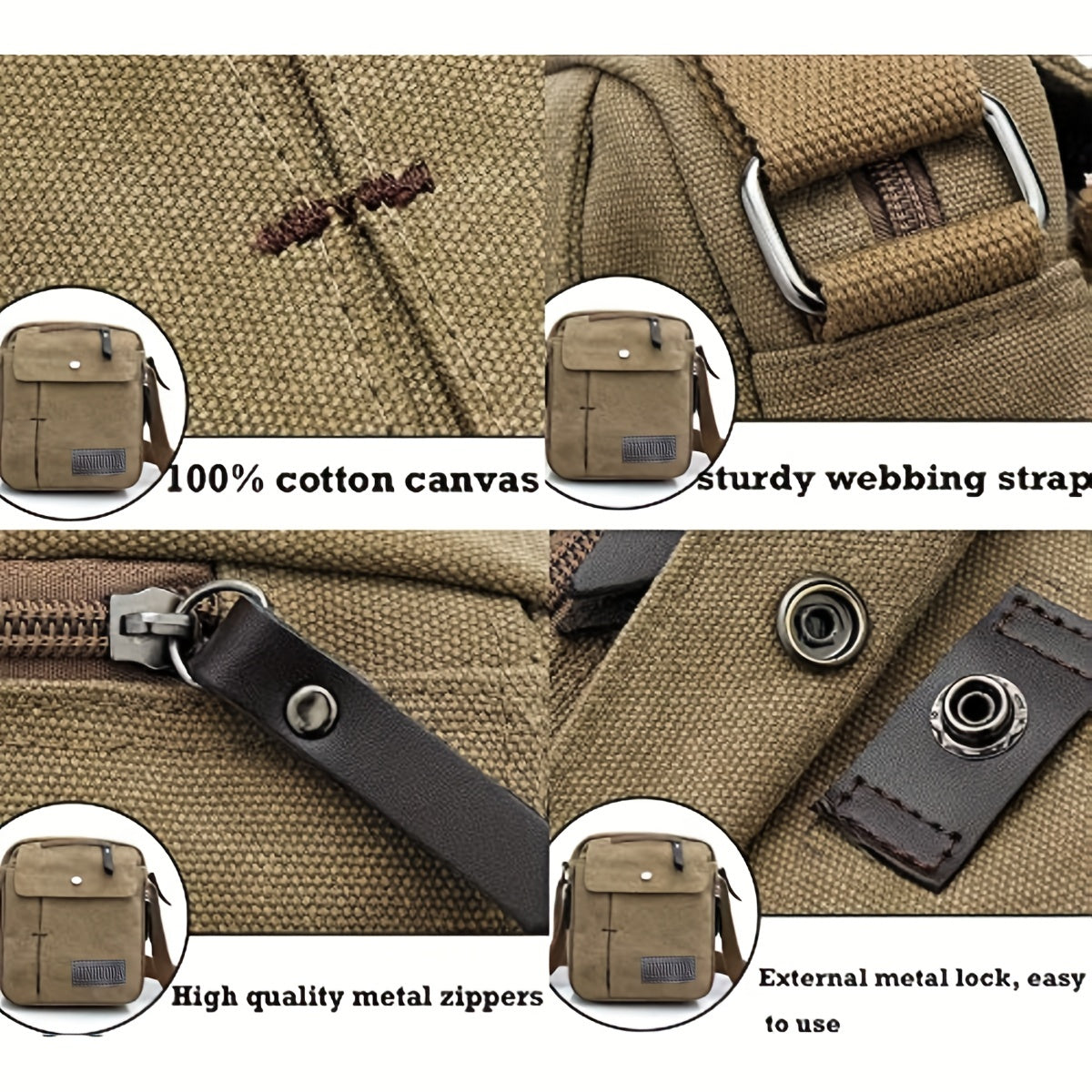 Vintage Canvas Square Messenger Bag - Spacious Zipper Closure, Durable Nylon Lining, Stylish Solid Pattern, Perfect for Casual Crossbody Travel and Daily Occasions Beauty Fashion