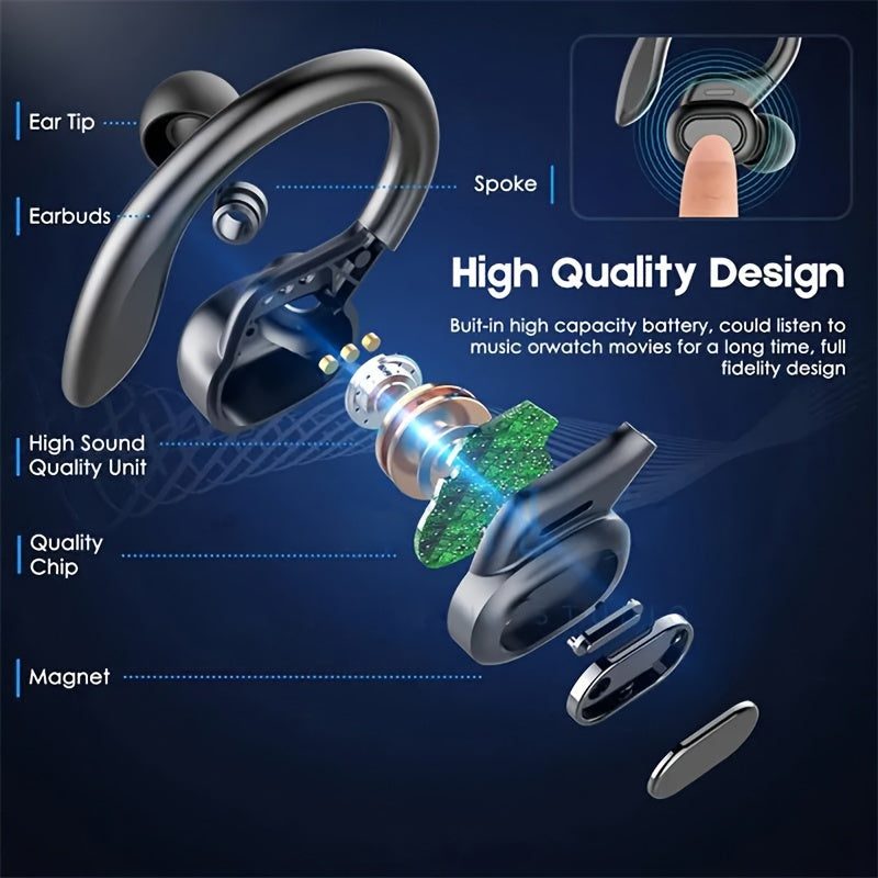 Wireless Earbuds, Open Ear 5.4 Headphones With Ear Hooks, Built-in Mic LED Display 24H Playtime Charging Case, For Running Fitness, Sport Over Earphones, Black