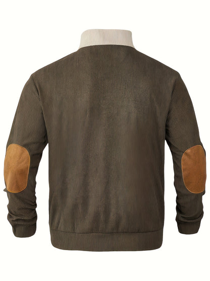 [1pc Casual Sport Shirt Embroidery] 1pc Men'S Casual Sport Shirt, Long Sleeve Crew Neck Knitwear with Embroidery Detail, Solid Color, Polyester Blend, Regular Fit - Fashion Colorblock Pullover Sweatshirt Beauty World Shop