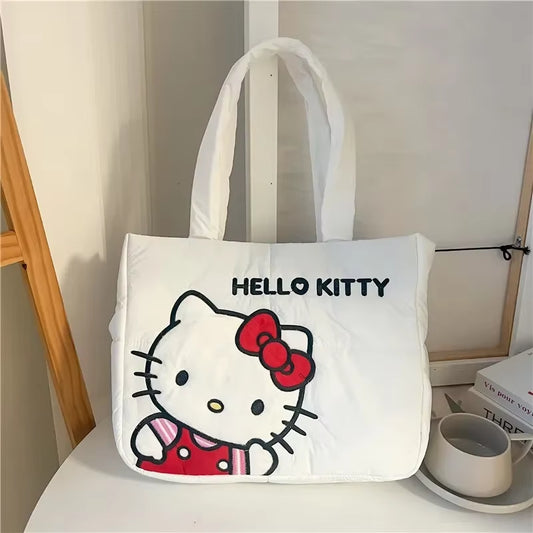 Sanrio Cartoon Fabric Kuromi Handbag Cute Stationery Shoulder Bag Large Capacity Bag 2024