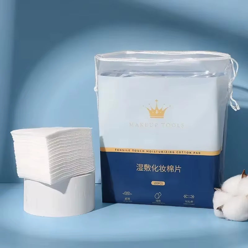 200Pcs of Disposable Pre-Makeup Moist Cotton Pads, Portable Makeup Removal Cotton Pads, Breathable Mask Paper