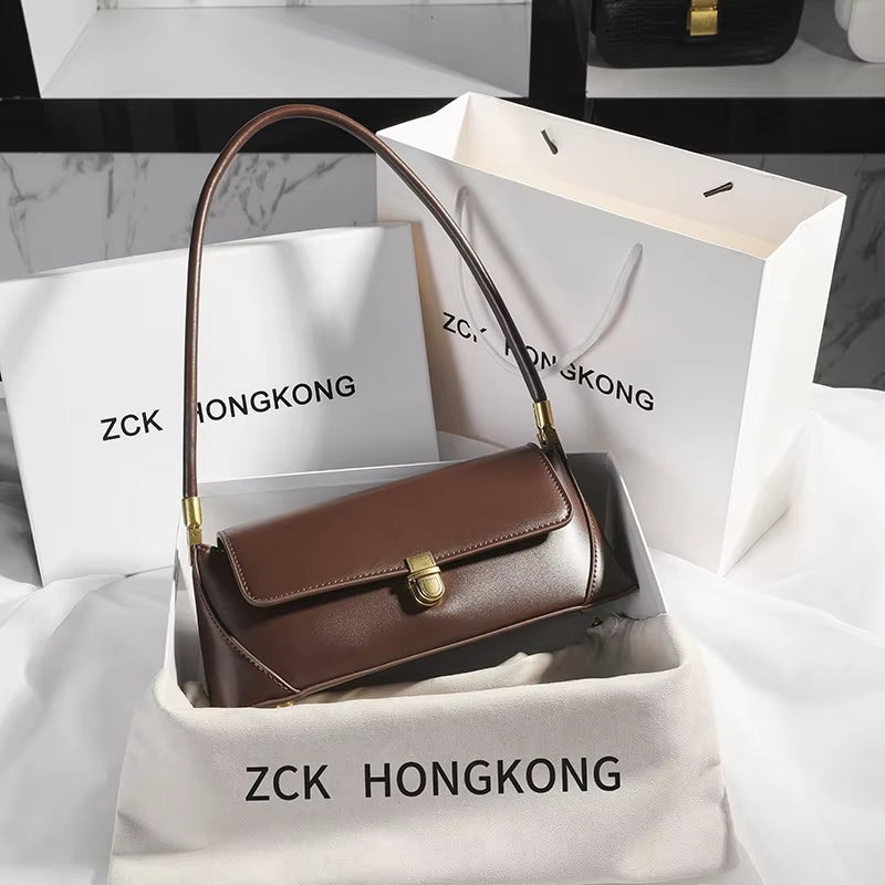 Armpit Bag Retro Niche Design High-End Solid Color One-Shoulder Portable Genuine Leather Women'S Bag Spring and Summer Versatile