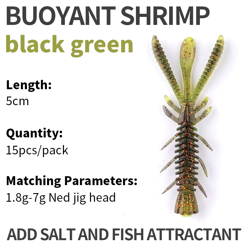 Floating Soft Shrimp Fishing Bait NED Rig Wobblers Shrimp Swim Lure Jig Salt Silicone Swimbait with Fish Attractant