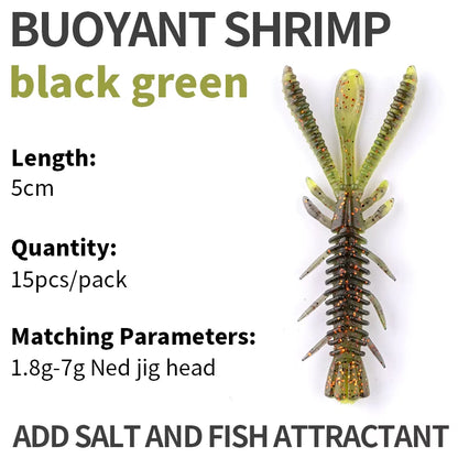 Floating Soft Shrimp Fishing Bait NED Rig Wobblers Shrimp Swim Lure Jig Salt Silicone Swimbait with Fish Attractant