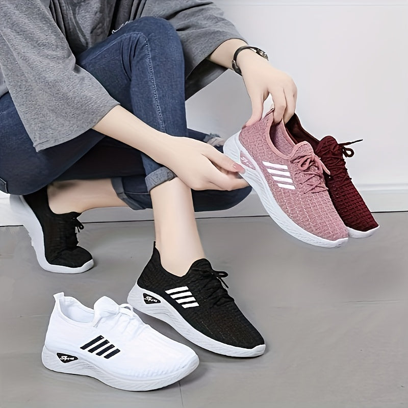 Women's Breathable Knit Sneakers, Casual Lace Up Outdoor Shoes, Comfortable Low Top Sport Shoes