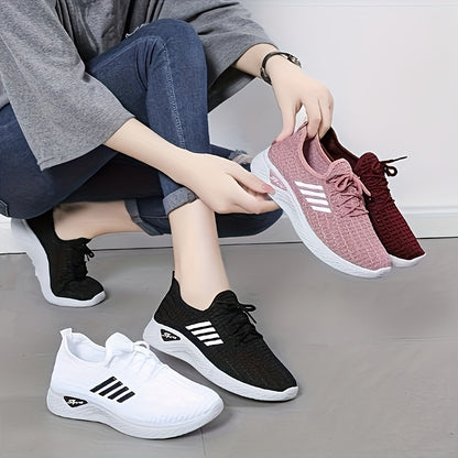Women's Breathable Knit Sneakers, Casual Lace Up Outdoor Shoes, Comfortable Low Top Sport Shoes