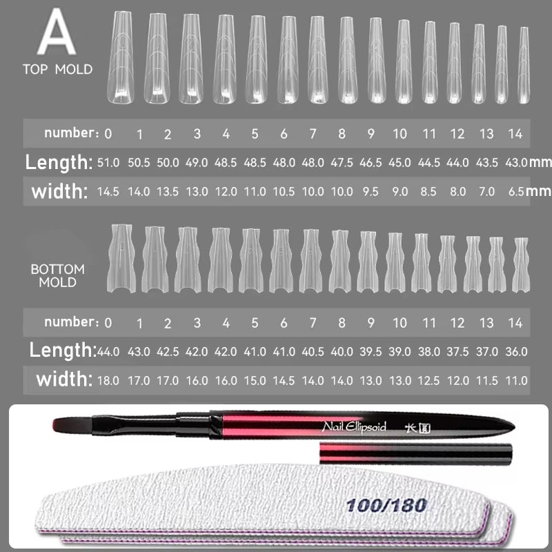 Sandwich Dual Nail Forms 180Pcs 15Size NEW 2025 Extensions-Dual Forms Coffin Almond Nail Forms Manicure Top Mold Bottom Mold