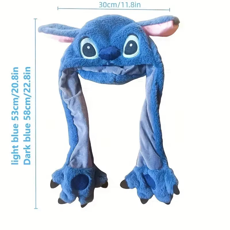 New Kawaii  Stitch Hat Anime Stitch Girl Plush Keep Warm Blue the Hat Will Move When You Pinch Your Ears Kids Toy Gifts