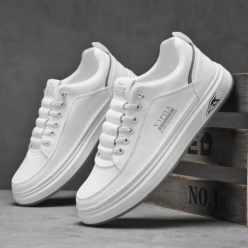 2025 Cool Men Shoes Leather Casual Sneakers Breathable Walking Slip on Platform Shoes Male Flats Rubber Sole Shoes