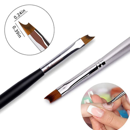 1Pc French Nail Brush 16CM Crescent Oblique French Tip Brush Silver Black Handle French Painting Drawing Tools Nail Art Supplies