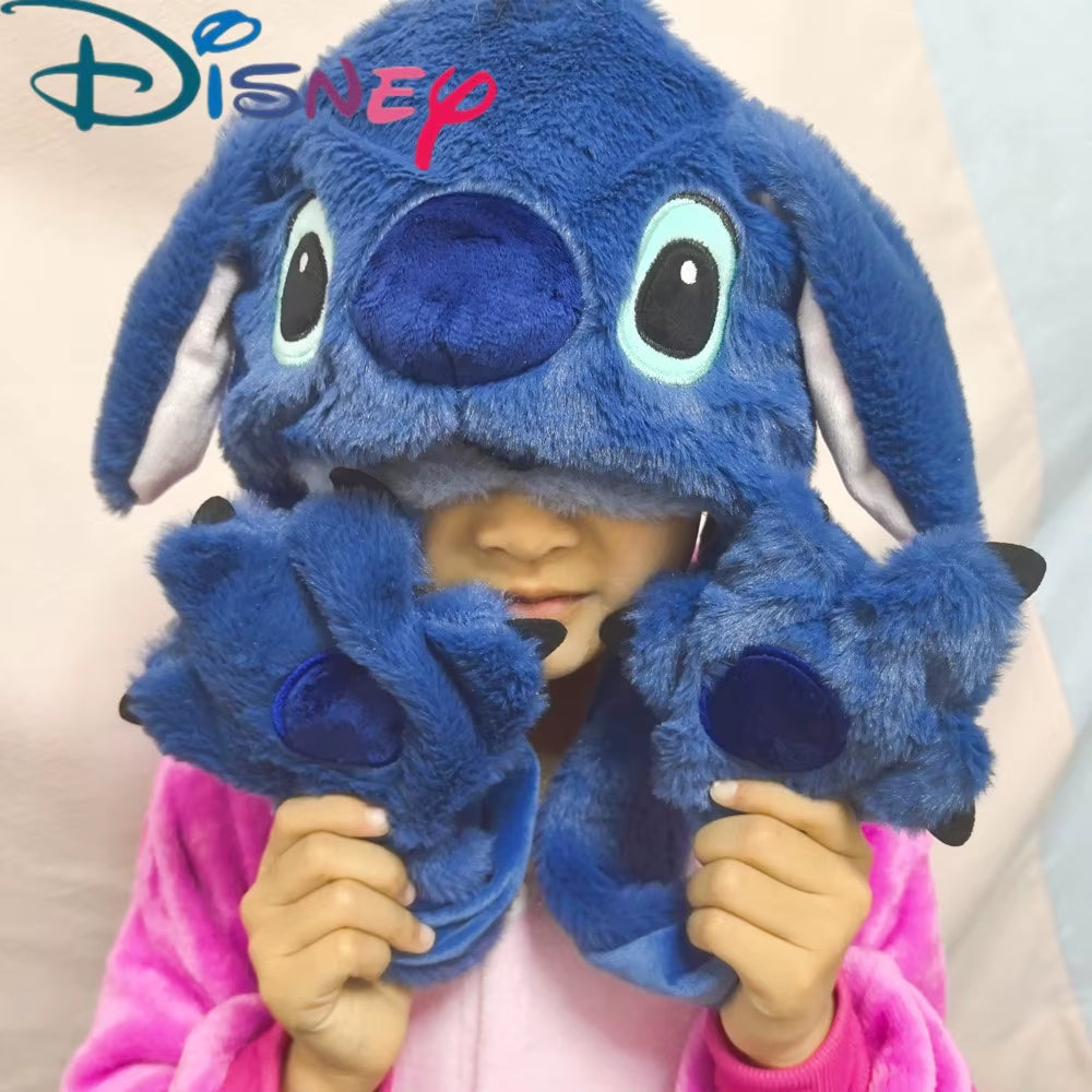 New Kawaii  Stitch Hat Anime Stitch Girl Plush Keep Warm Blue the Hat Will Move When You Pinch Your Ears Kids Toy Gifts