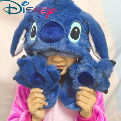 New Kawaii  Stitch Hat Anime Stitch Girl Plush Keep Warm Blue the Hat Will Move When You Pinch Your Ears Kids Toy Gifts