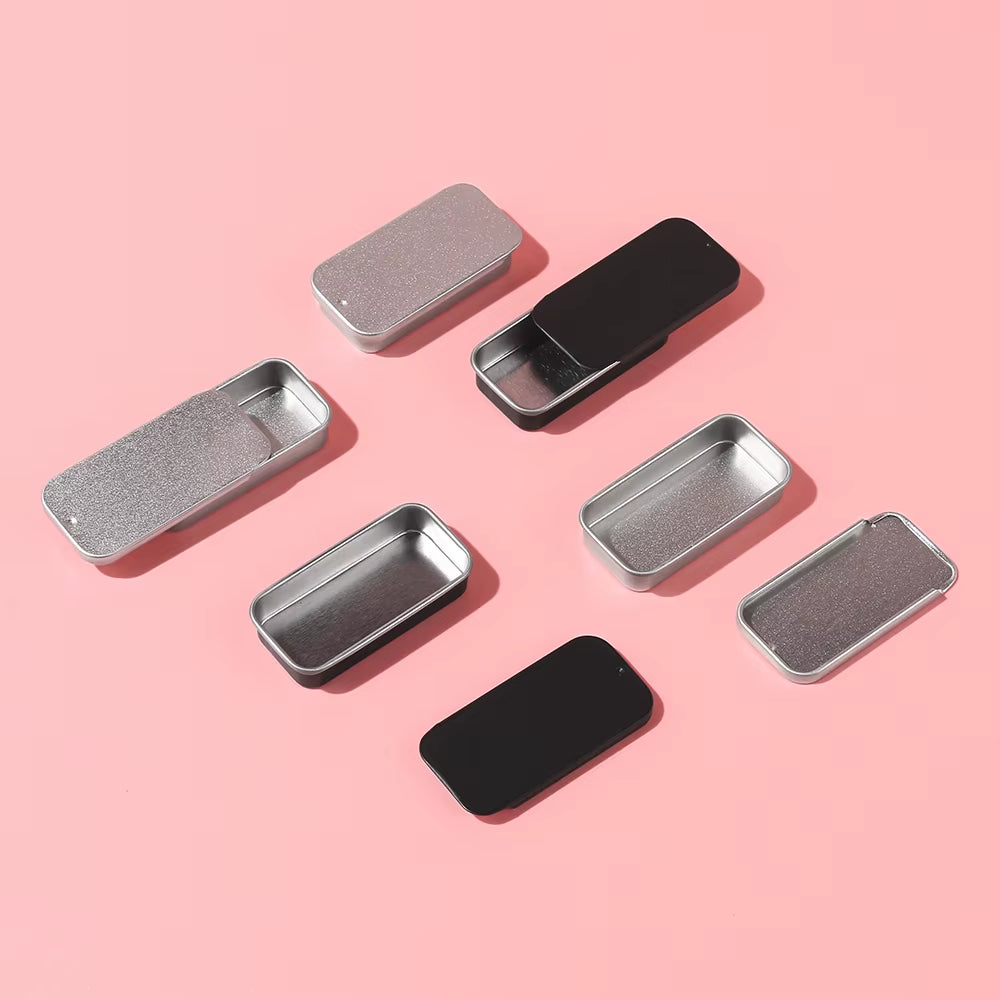 6Pcs Silver/Black 50*25*10Mm Aluminum Box Empty Refillable Containers Aluminum Square Container or Cosmetic, Lip Balm, Cream