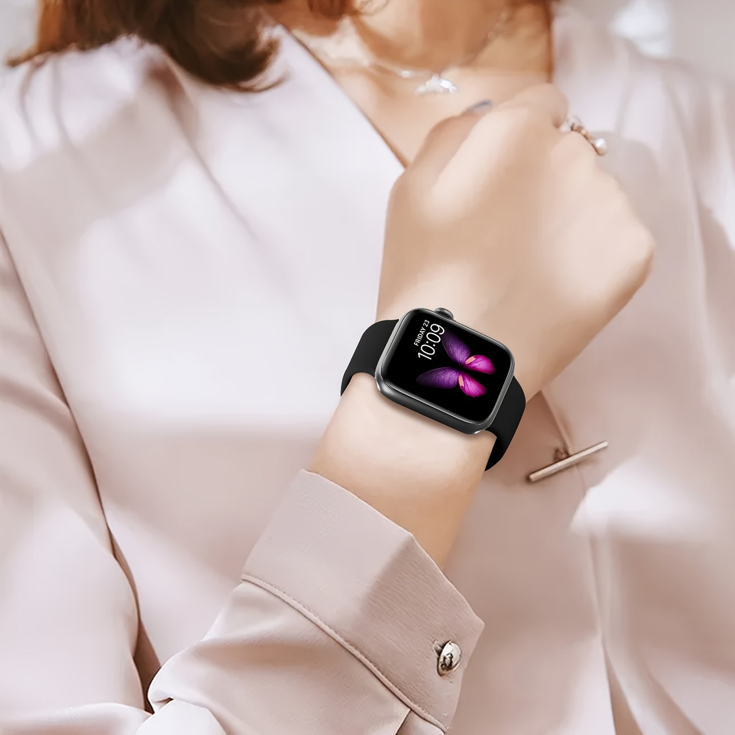 1 Pack Soft Touch Silicone Sport Band - Compatible with Apple Watch 38mm 40mm 41mm 42mm 44mm 45mm 49mm, Stylish Butterfly Clasp Design, Sweat-Resistant, Comfortable Wear for Women and Men, Fits Apple Watch Series 9 Ultra 8 7
