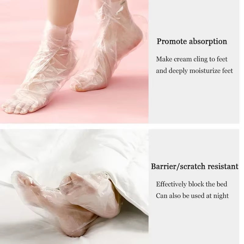 100Pc Disposable Moisturizing Foot Socks for Dry Cracked Feet SPA Covers PE Plastic Film DIY Soothing Massage Pedicure Care Tool
