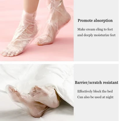 100Pc Disposable Moisturizing Foot Socks for Dry Cracked Feet SPA Covers PE Plastic Film DIY Soothing Massage Pedicure Care Tool