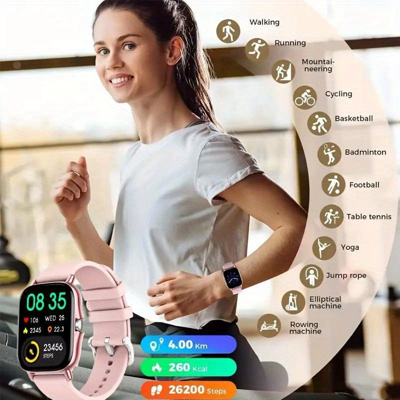 Smart Watch with Wireless Calling, Music Playback & Voice Assistant - Pink Silicone Strap, Dual Display, Remote Photo Control, Wireless, Compatible with Android/iPhone, Unisex Sport Watch for Men & Women, Ideal Gift for Holid