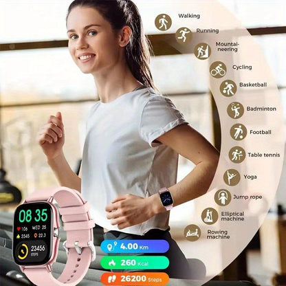 Smart Watch with Wireless Calling, Music Playback & Voice Assistant - Pink Silicone Strap, Dual Display, Remote Photo Control, Wireless, Compatible with Android/iPhone, Unisex Sport Watch for Men & Women, Ideal Gift for Holid