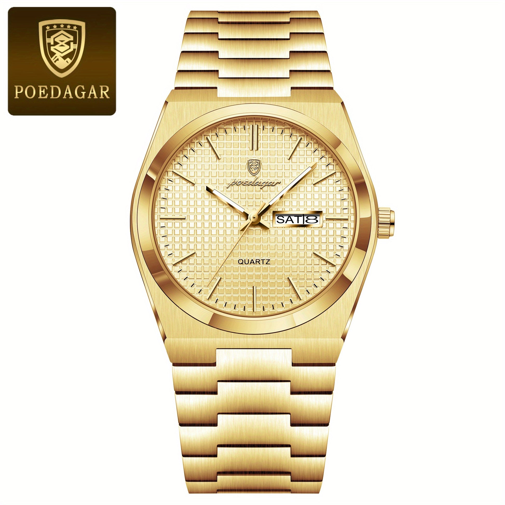 POEDAGAR Men's Luxury Sport Watch, Military Luminous Date Week, Stainless Steel Quartz, Casual Style, Pointer Display, Electronic Movement, Zinc Alloy Case, Stainless Steel Band, Round Dial Beauty World Shop