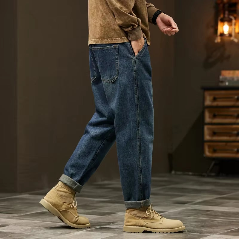 Men'S 95% Cotton Jeans High Quality Loose Harem Pants Fashion Baggy Casual Outdoor Work Denim Pants Brand Men'S Clothing