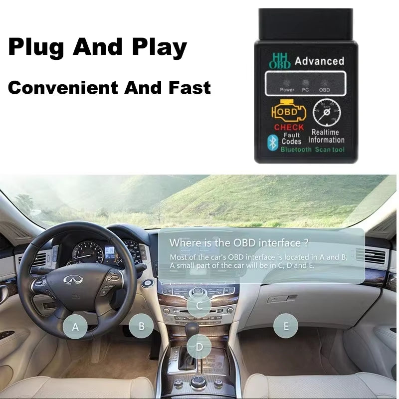 Bluetooth ELM327 OBD2 Car Code Reader Scanner V1.5 Fault Detector Check Engine Automotive Diagnostic Tools for Ios/Android/Pc