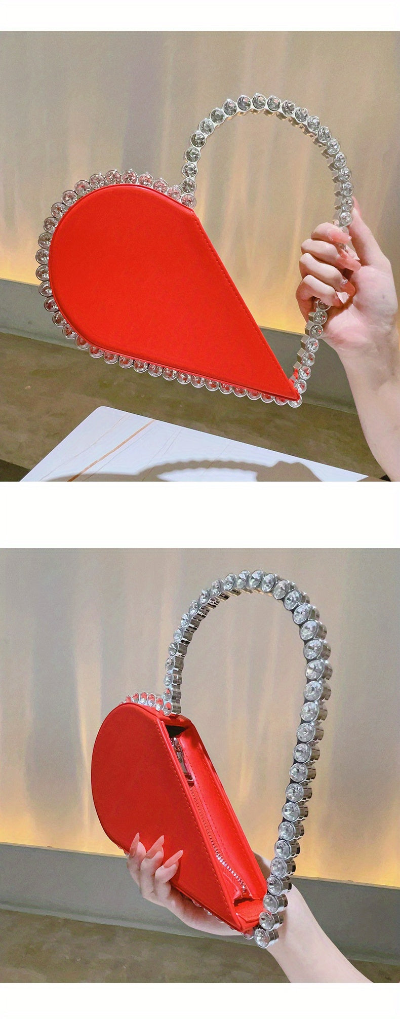 Mini Heart Shape Women's Elegant Evening Bag, Trendy Clutch Purse for Party Prom and Wedding Beauty Fashion
