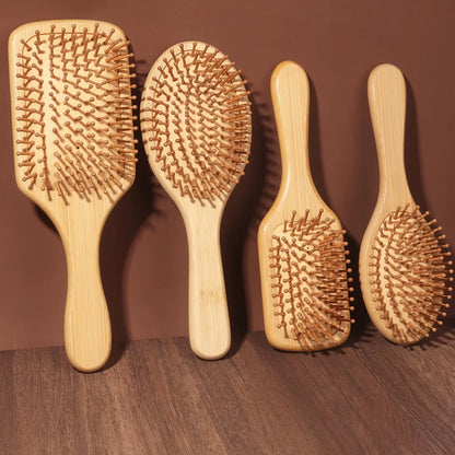 Bamboo Wooden Hair Brush Massage Comb Scalp Massager for Hair Growth Anti-Static Straightening Brush Soft Beard Baby Beech Brush
