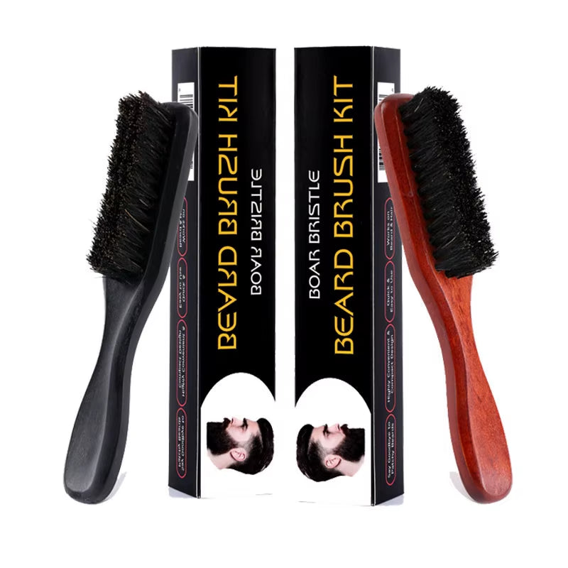 1Pc Brush Beard Grooming Brush Wood Handle Boar Bristle Barber Hair Styling Comb Traightens and Promotes Beard Growth
