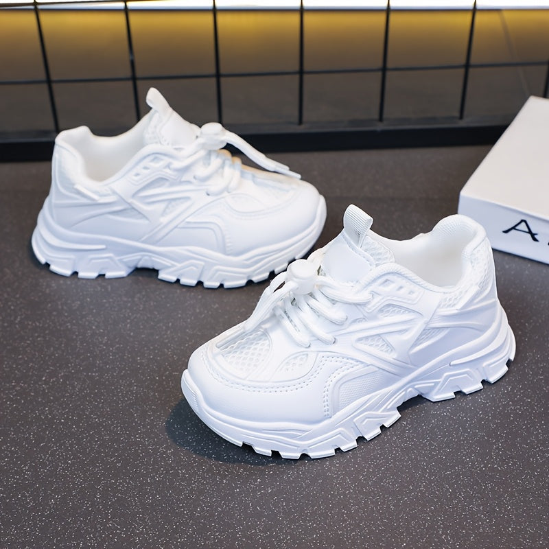 Youngsters' All-Season White Sneakers - Breathable Mesh Lining, Durable Rubber Sole, Comfy Casual & Sport Shoes for Boys and Girls, Perfect for School, Playtime, and Casual Attire, Student Footwear | Lowtop Sneakers | Pu Uppe Beauty World Shop