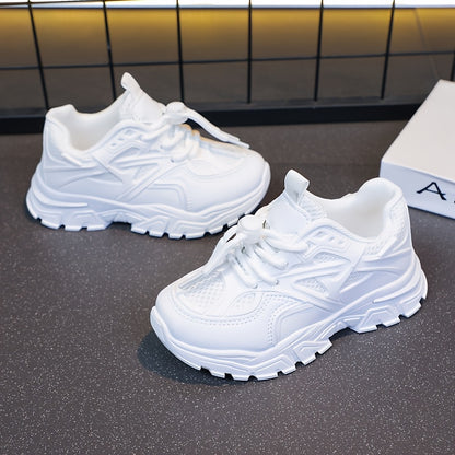 Youngsters' All-Season White Sneakers - Breathable Mesh Lining, Durable Rubber Sole, Comfy Casual & Sport Shoes for Boys and Girls, Perfect for School, Playtime, and Casual Attire, Student Footwear | Lowtop Sneakers | Pu Uppe Beauty World Shop