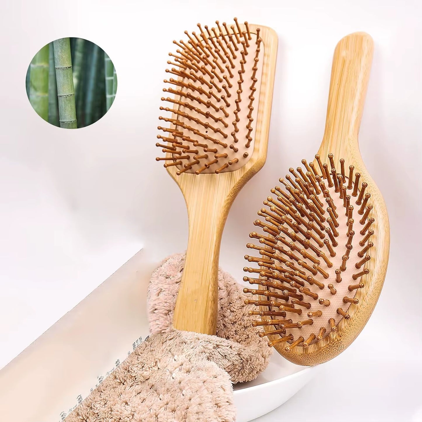 Bamboo Wooden Hair Brush Massage Comb Scalp Massager for Hair Growth Anti-Static Straightening Brush Soft Beard Baby Beech Brush