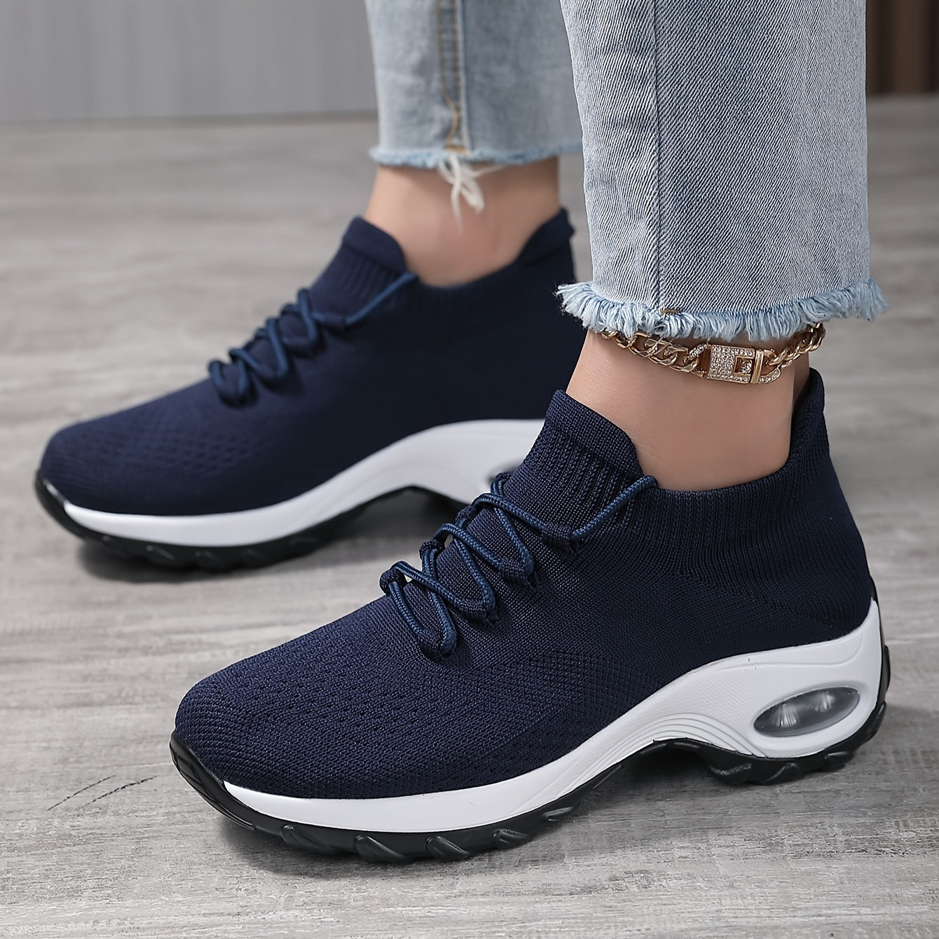 Women's Breathable Knit Chunky Sneakers, Casual Lace Up Outdoor Shoes, Comfortable Low Top Sport Shoes plus size