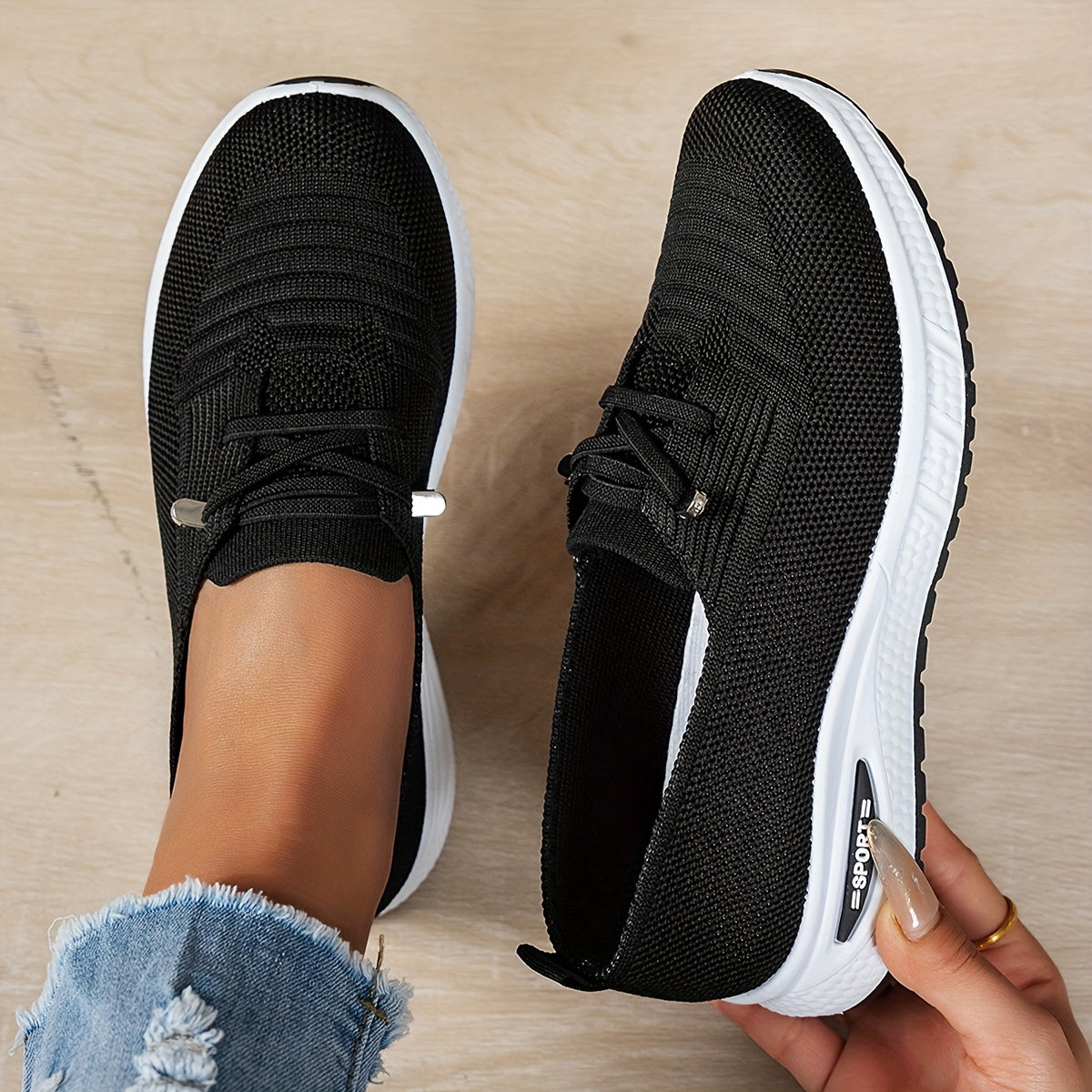 Women's Fashion Sneakers - Breathable Mesh Upper, Lace-Up Flat Shoes, Comfortable Rubber Sole, Casual Sport Trainers, All-Season Wear, Casual Footwear | Laceup Sneakers | Breathable Mesh