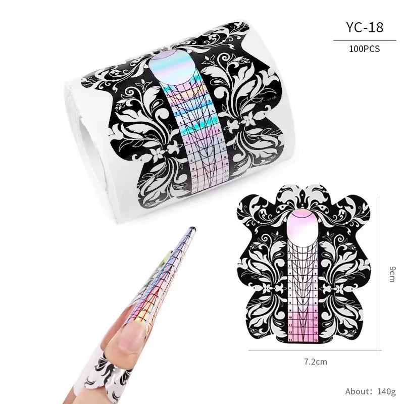 100Pcs Nails Art UV Gel Tips Extension Builder Form Acrylic French Printed Nail Tip Extension Stencil Stickers for Manicure Tool