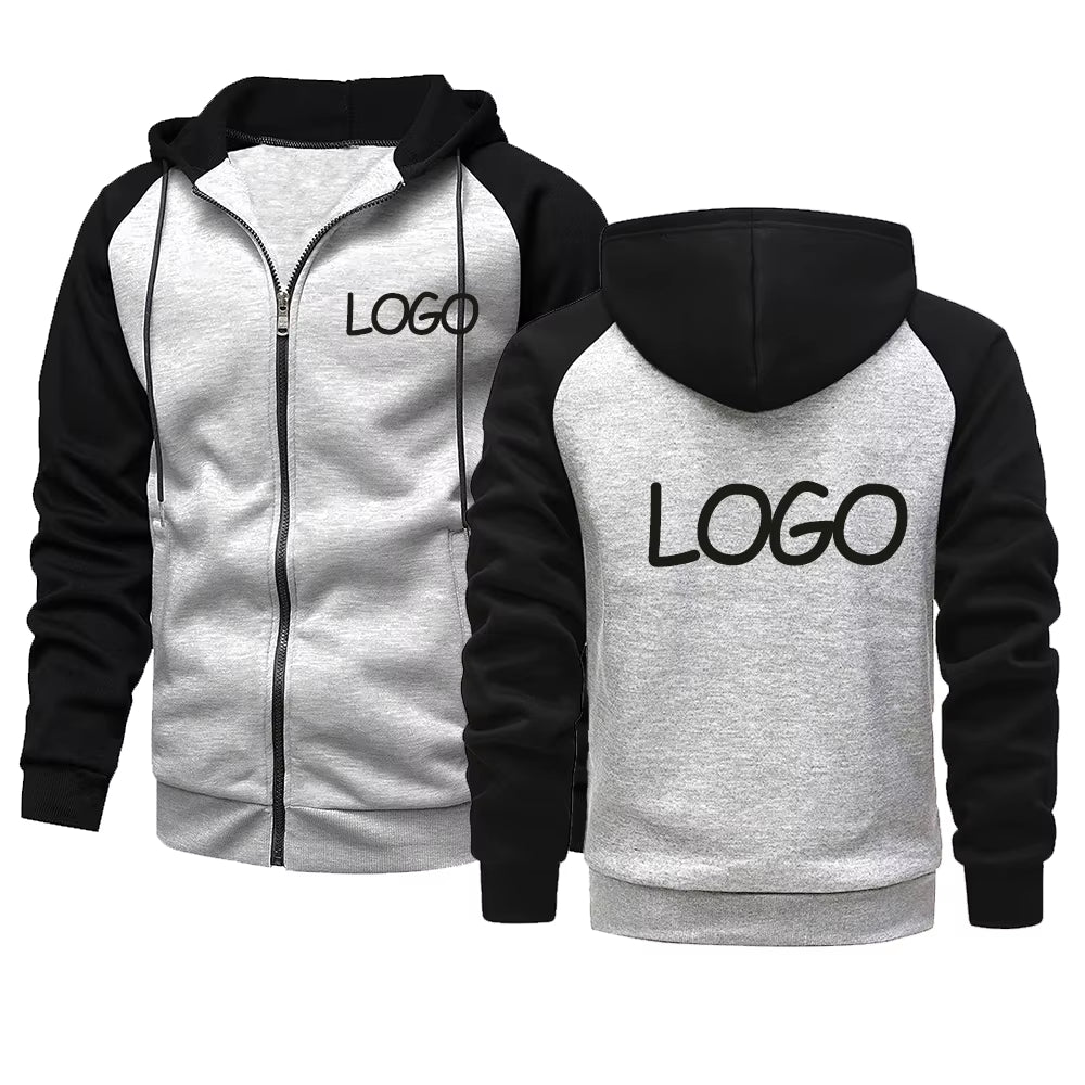 DIY Customize Your Brand Logo Men'S and Women'S Casual Hoodie Tops Contrast Zip Street Personality Sweatshirt Custom Gifts