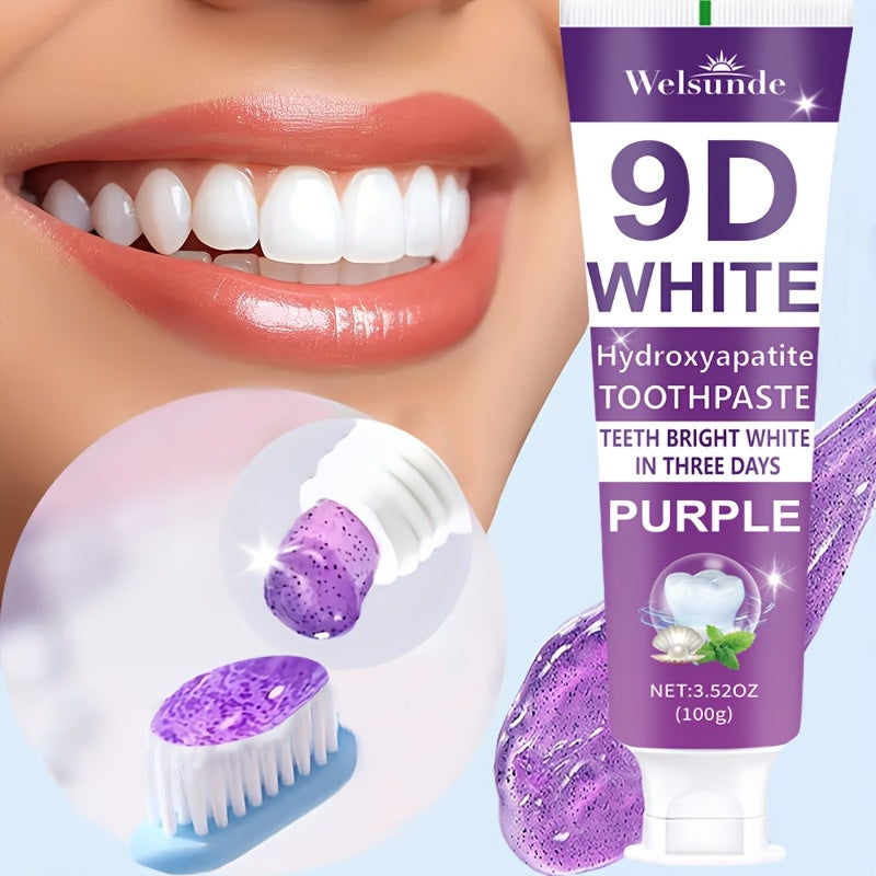 9D Purple Hydroxyapatite Toothpaste for Deep Cleaning & Brighter Smile, European Formula with Minty Fresh Breath, Gentle On Gums, Travel-Size 100g/3.52oz, Deep Cleaning Of Teeth, Ideal Oral Hygiene Gift for Women & Men, Suita Beauty World Shop