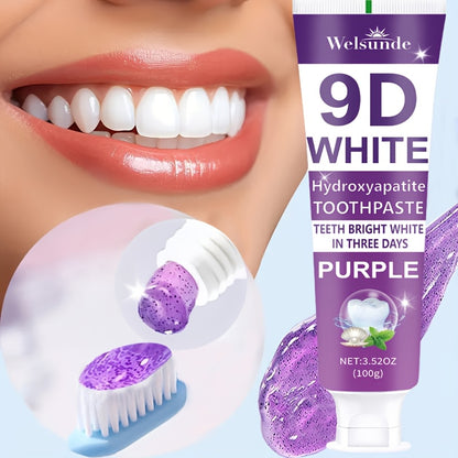 9D Purple Hydroxyapatite Toothpaste for Deep Cleaning & Brighter Smile, European Formula with Minty Fresh Breath, Gentle On Gums, Travel-Size 100g/3.52oz, Deep Cleaning Of Teeth, Ideal Oral Hygiene Gift for Women & Men, Suita Beauty World Shop