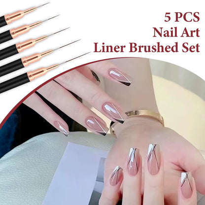 YIKOOLIN 5Pcs Nail Art Liner Brush Set UV Gel Nail Brushes Kits French Stripe Line Painting Drawing Flower Pen Manicure Tool