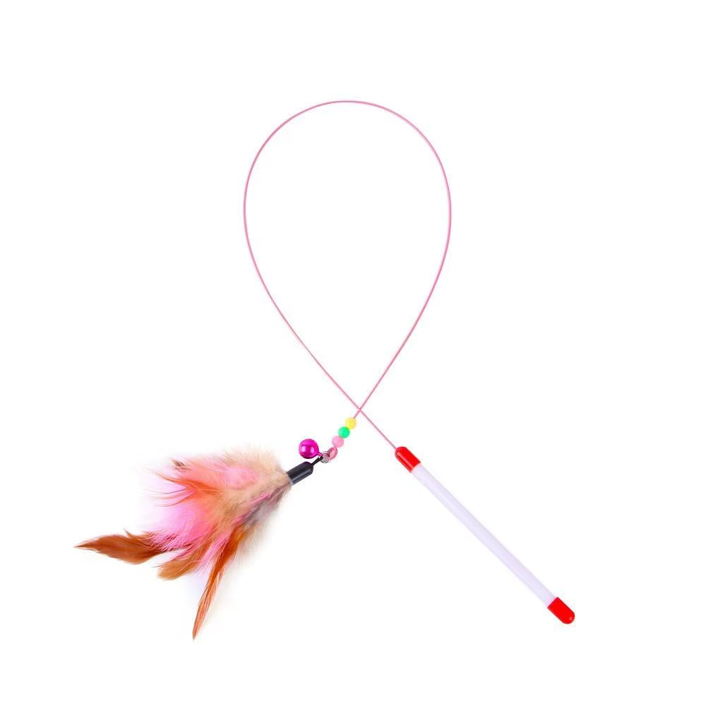 1PCS Metal Wire Funny Cat Stick Cat Toy Pet Toy with Feather Bell Funny Cat Rod Pet Supplies