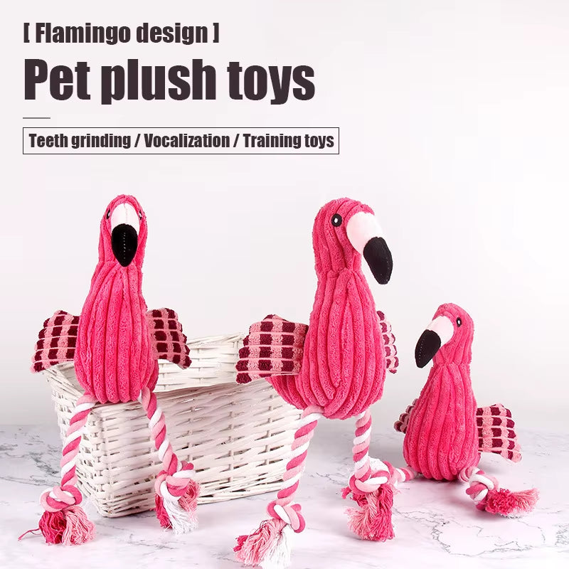 1PC Cute Flamingo Plush Dog Toys Funny Interactive Squeaky Chew Ropes Toys for Small Large Pets Teeth Cleaning Supplies