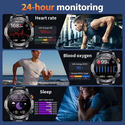 Military Smart Watch Men 1000Mah Battery Outdoors LED Flashlight Waterproof Heart Rate Sport BT Call 1.7" AMOLED Smartwatch