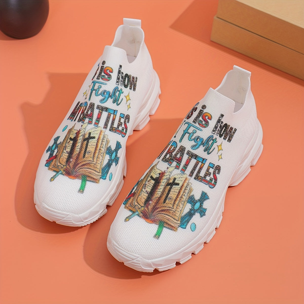 Women's Letter Print Platform Sneakers, Breathable Knit Slip On Outdoor Shoes, Comfortable Low Top Sport Shoes