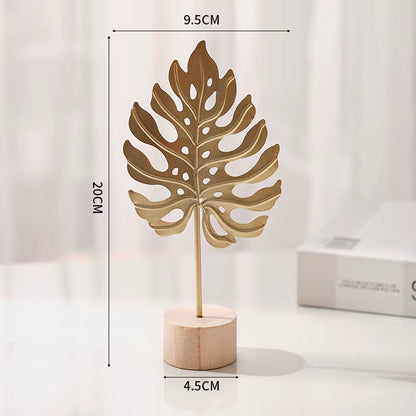 1Pcs Golden Ginkgo Leaf Feather Metal Model Figurines Manual Desktop Crafts Ornaments Photo Props Statues Sculptures Home Decor