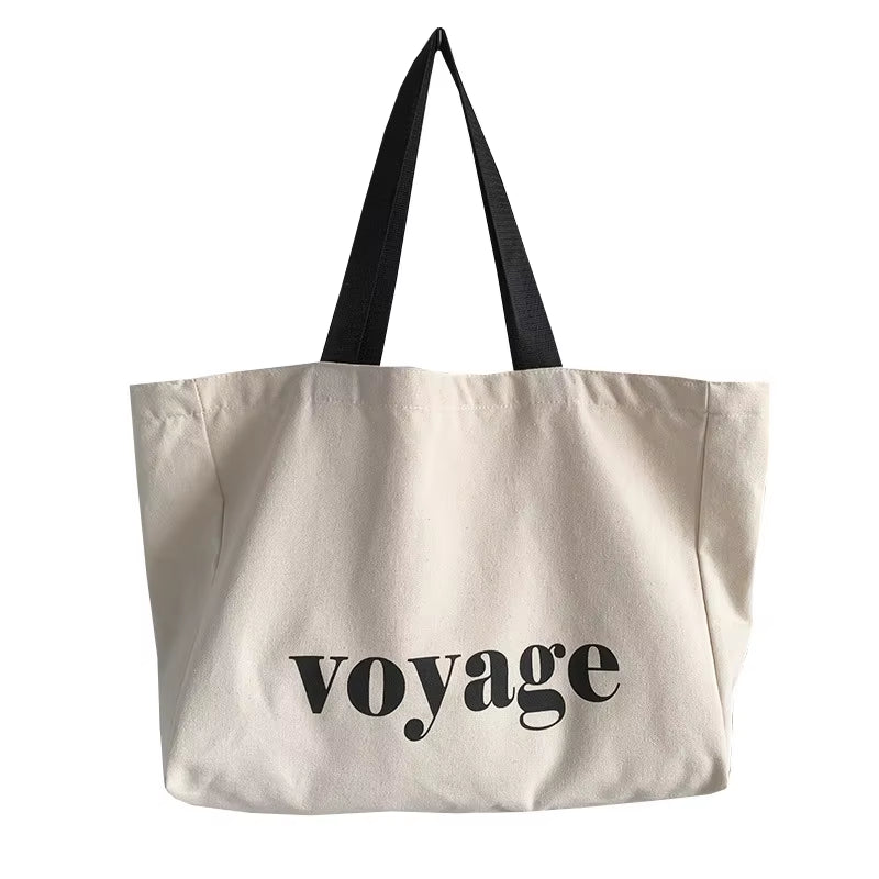Letter Voyage Canvas Handbag Shoulder Bag Bags for Women Large Capacity Travel Shopping Tote Bag, Student School Bags