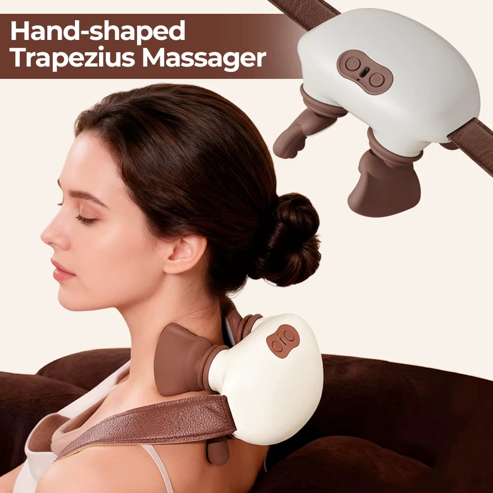 Electric Neck and Shoulder Massager Deep Tissue Shiatsu Back Cervical Massage Machine Bionic Heated Fatigue Relief Relax Muscle