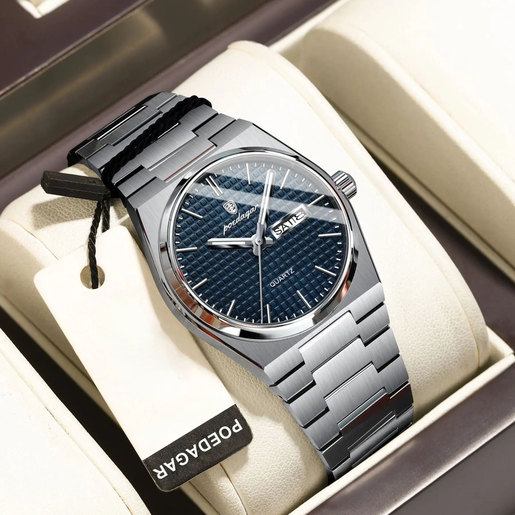 POEDAGAR Men's Luxury Sport Watch, Military Luminous Date Week, Stainless Steel Quartz, Casual Style, Pointer Display, Electronic Movement, Zinc Alloy Case, Stainless Steel Band, Round Dial Beauty World Shop