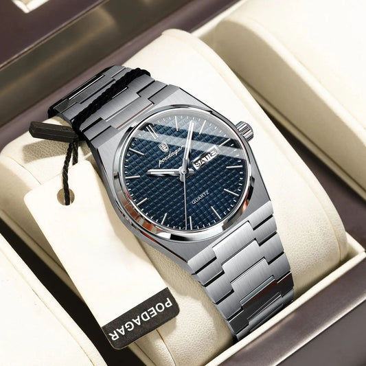 POEDAGAR Men's Luxury Sport Watch, Military Luminous Date Week, Stainless Steel Quartz, Casual Style, Pointer Display, Electronic Movement, Zinc Alloy Case, Stainless Steel Band, Round Dial Beauty World Shop